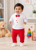 Bumzee White & Red Formal Set, Full Sleeves, 100% Cotton