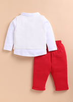 Bumzee White & Red Formal Set, Full Sleeves, 100% Cotton