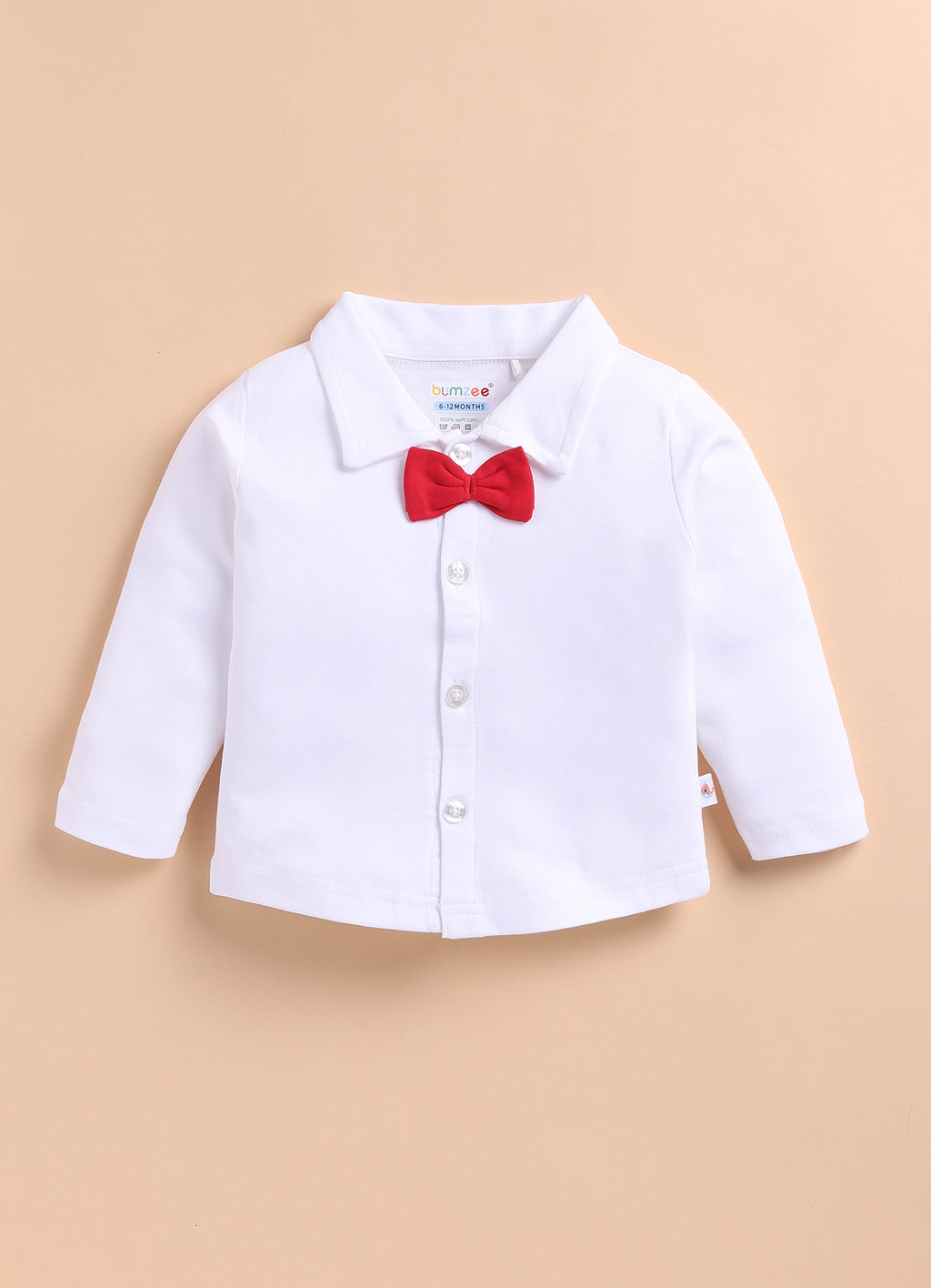 Bumzee White & Red Formal Set, Full Sleeves, 100% Cotton