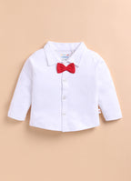 Bumzee White & Red Formal Set, Full Sleeves, 100% Cotton
