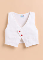 Bumzee White & Red Formal Set, Full Sleeves, 100% Cotton