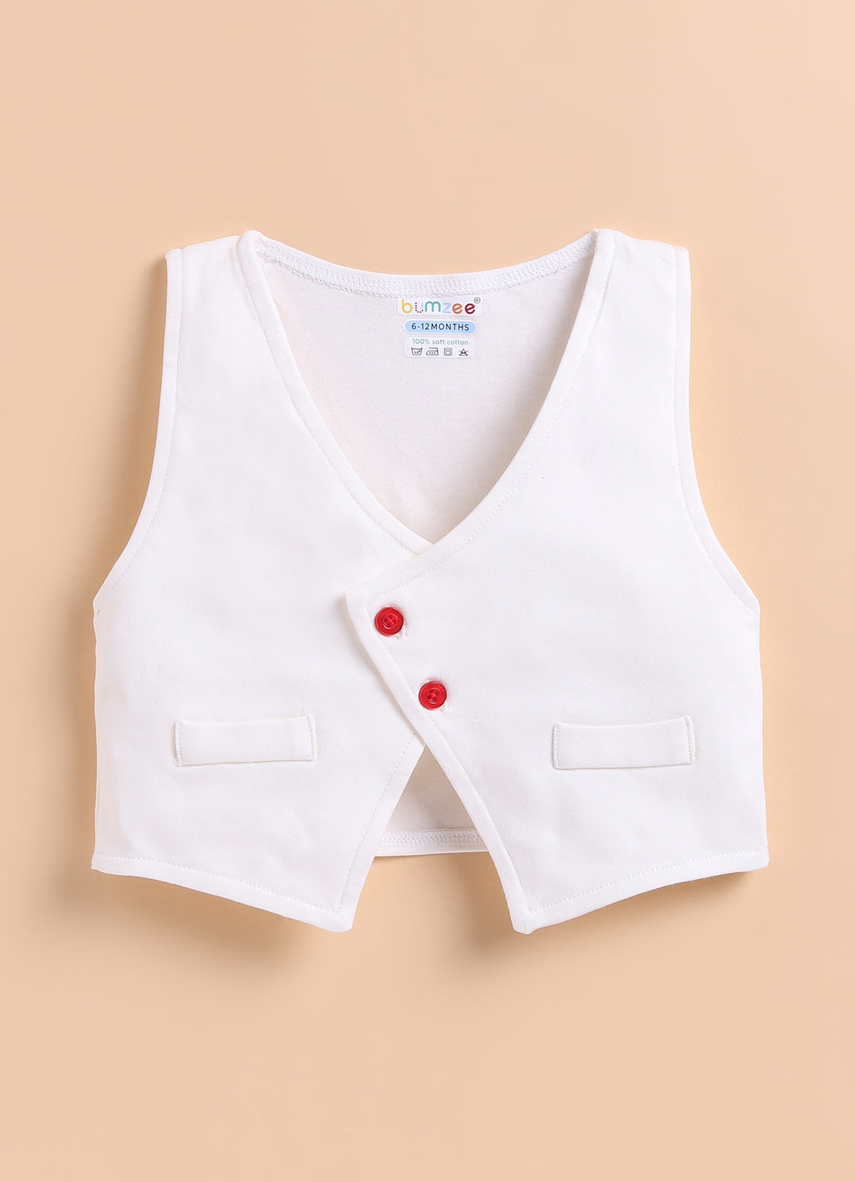 Bumzee White & Red Formal Set, Full Sleeves, 100% Cotton