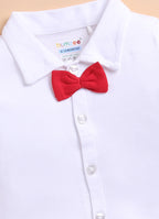 Bumzee White & Red Formal Set, Full Sleeves, 100% Cotton