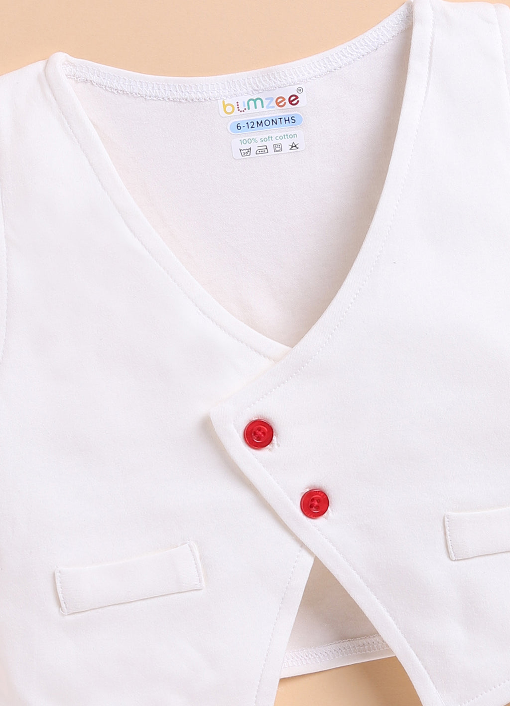 Bumzee White & Red Formal Set, Full Sleeves, 100% Cotton