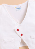 Bumzee White & Red Formal Set, Full Sleeves, 100% Cotton