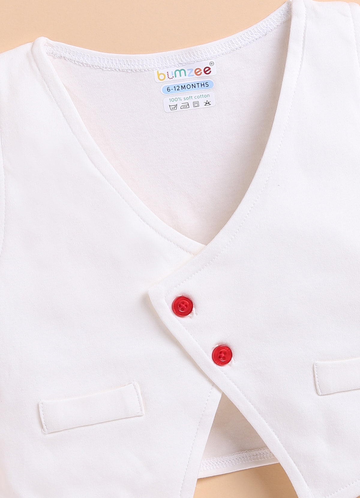Bumzee White & Red Formal Set, Full Sleeves, 100% Cotton