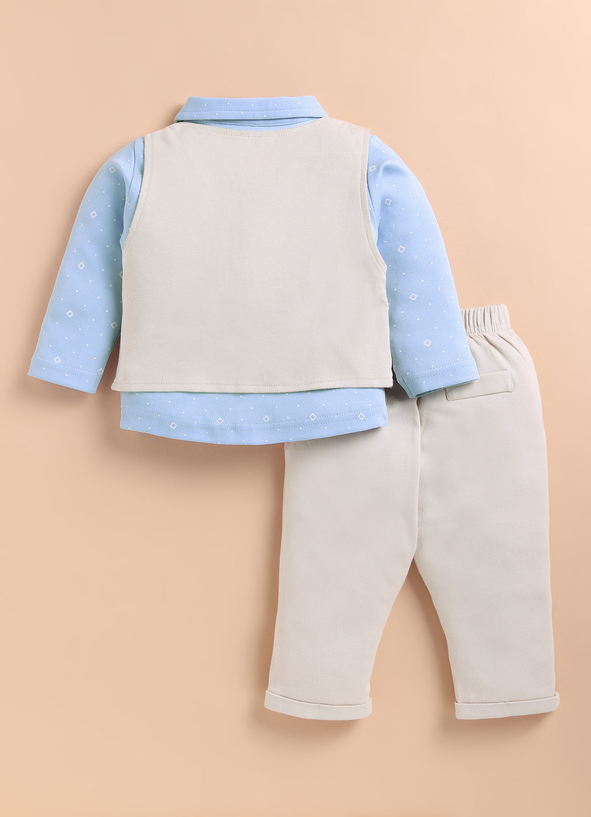 Bumzee Blue & Beige Formal Set, Full Sleeves, 100% Cotton
