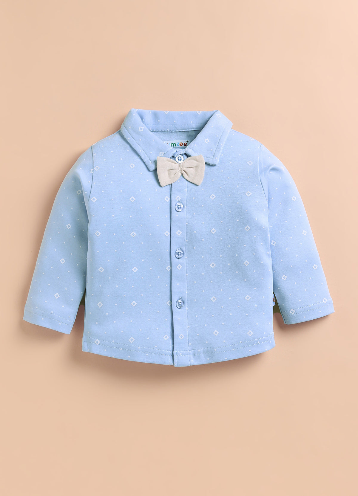 Bumzee Blue & Beige Formal Set, Full Sleeves, 100% Cotton