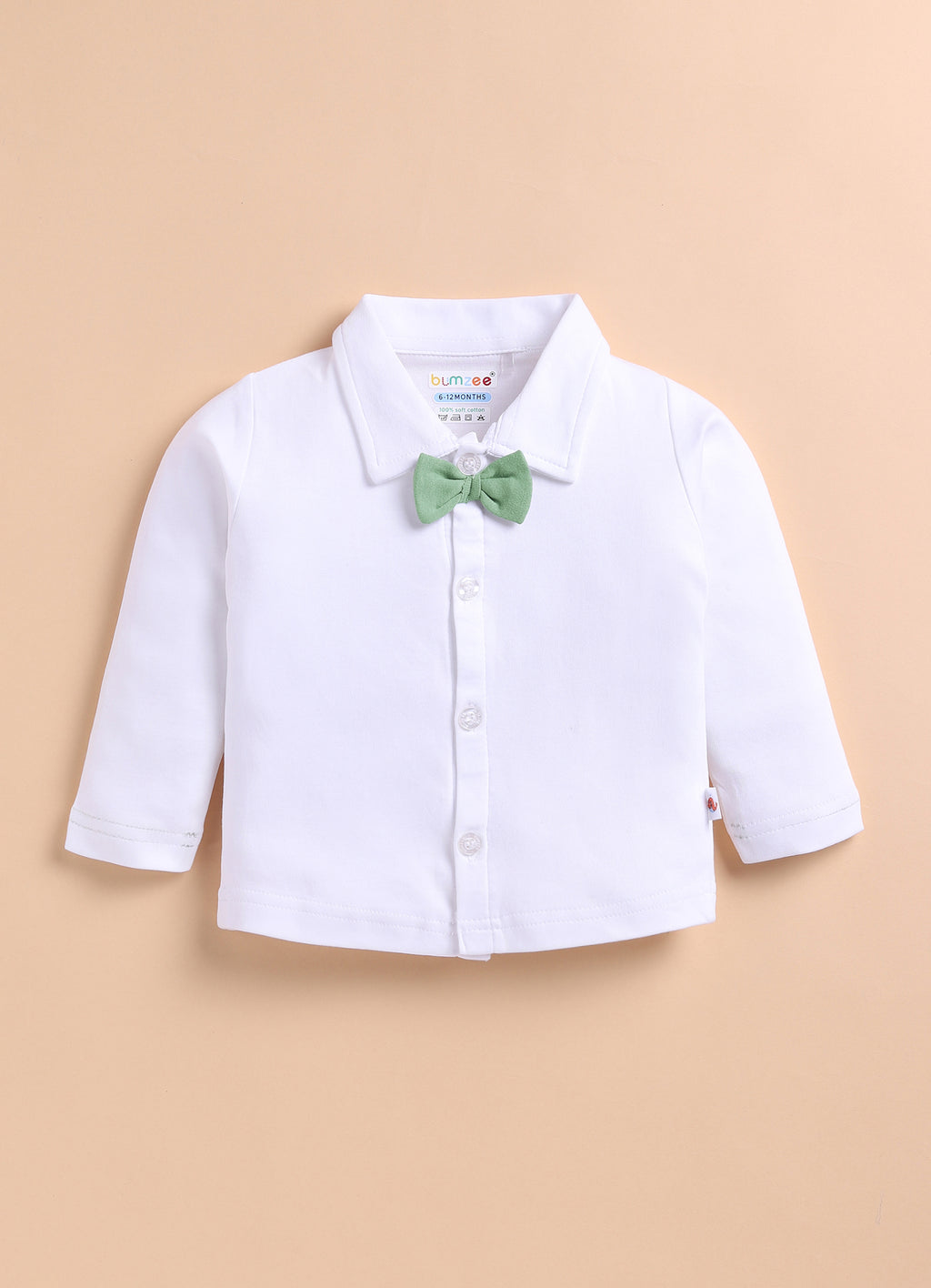 Bumzee White & Green Formal Set, Full Sleeves, 100% Cotton, with Waistcoat (Style Peb11740)