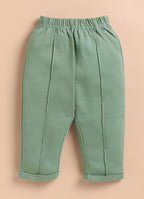 Bumzee White & Green Formal Set, Full Sleeves, 100% Cotton, with Waistcoat (Style Peb11740)