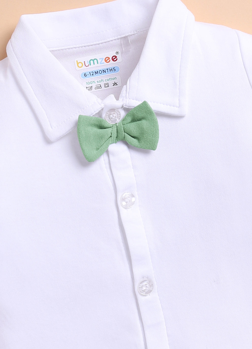 Bumzee White & Green Formal Set, Full Sleeves, 100% Cotton, with Waistcoat (Style Peb11740)