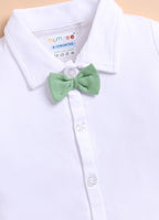 Bumzee White & Green Formal Set, Full Sleeves, 100% Cotton, with Waistcoat (Style Peb11740)