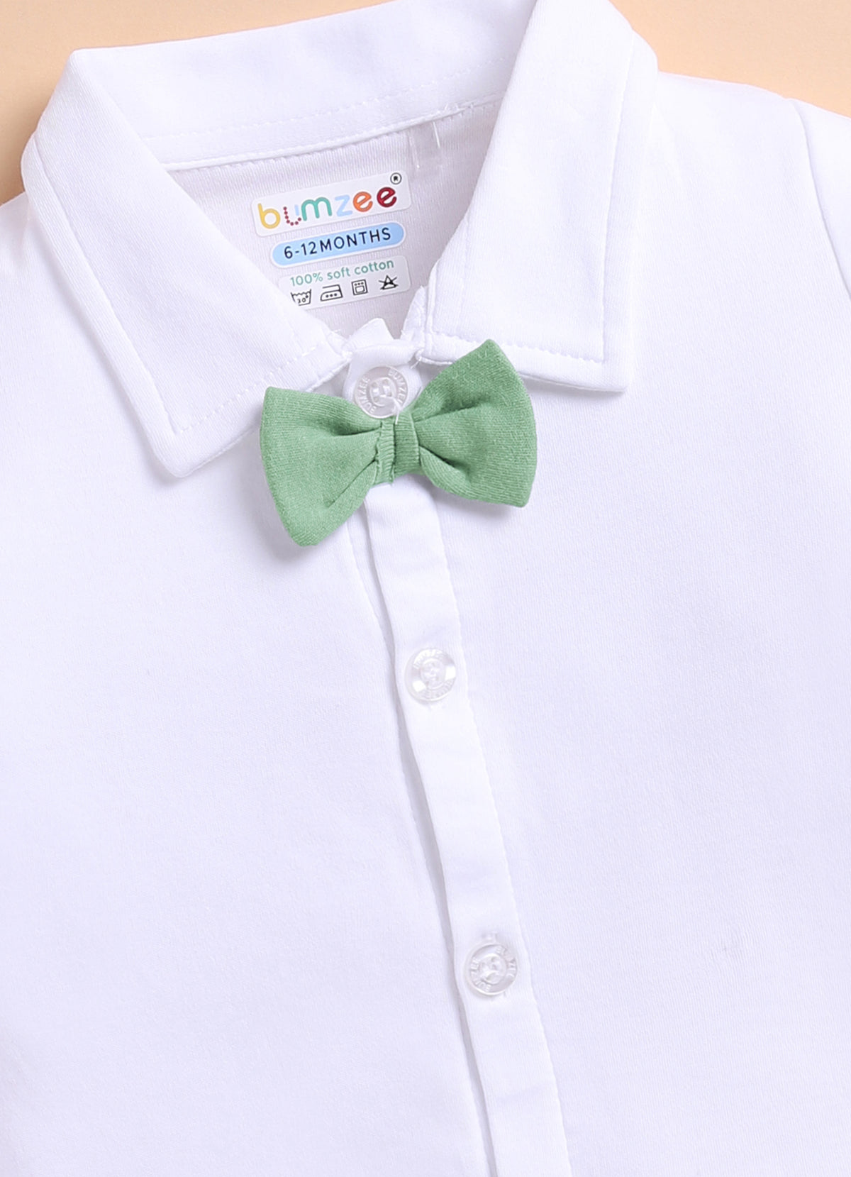 Bumzee White & Green Formal Set, Full Sleeves, 100% Cotton, with Waistcoat (Style Peb11740)