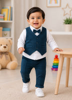 Bumzee White & Teal Formal Set, Full Sleeves, 100% Cotton
