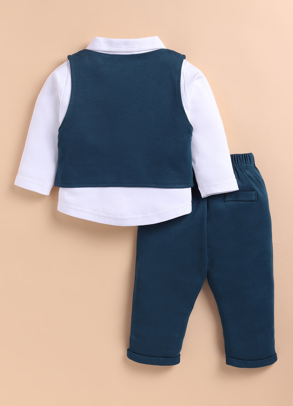 Bumzee White & Teal Formal Set, Full Sleeves, 100% Cotton