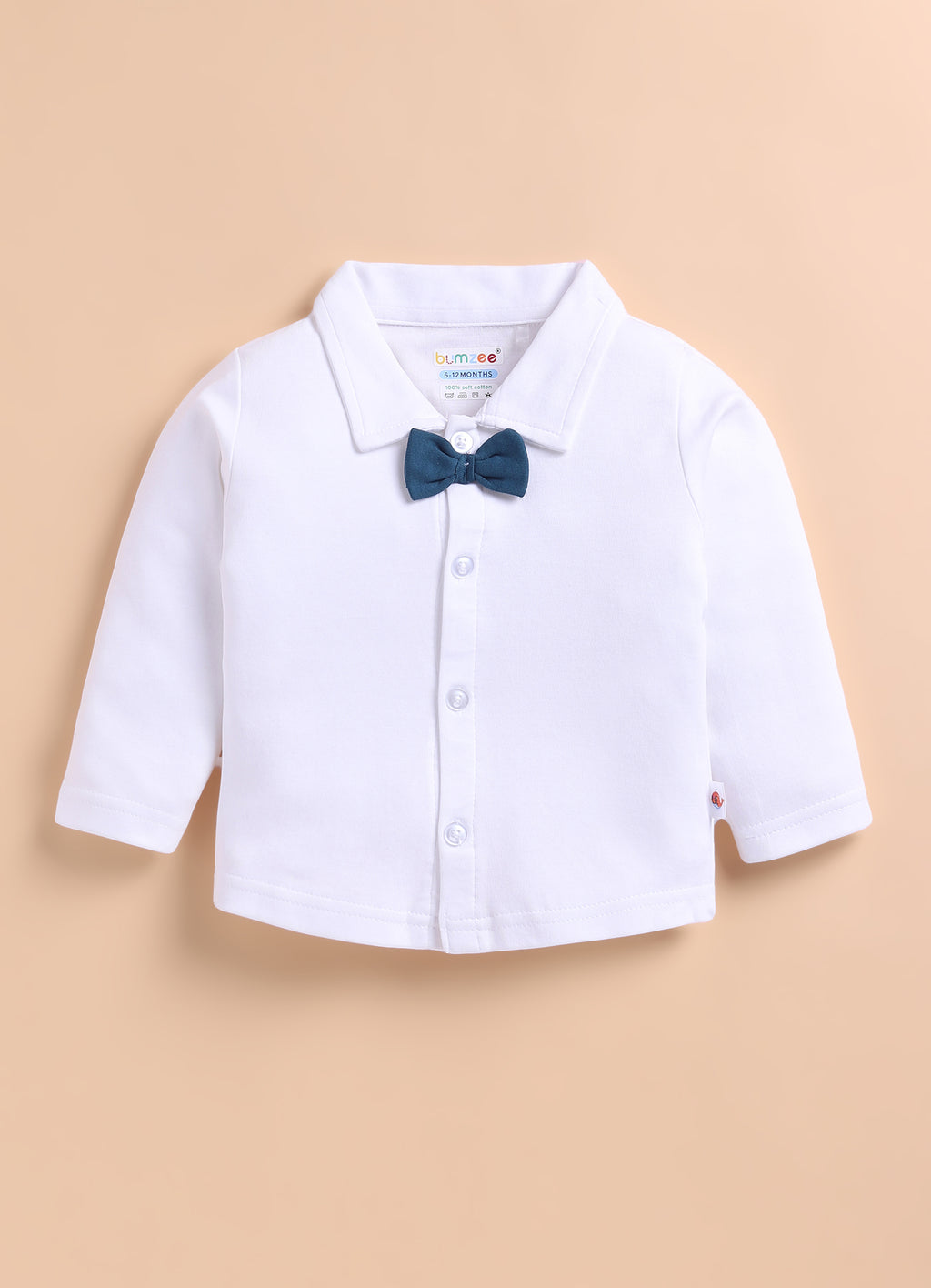 Bumzee White & Teal Formal Set, Full Sleeves, 100% Cotton