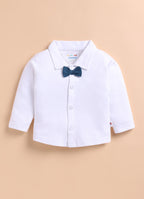 Bumzee White & Teal Formal Set, Full Sleeves, 100% Cotton