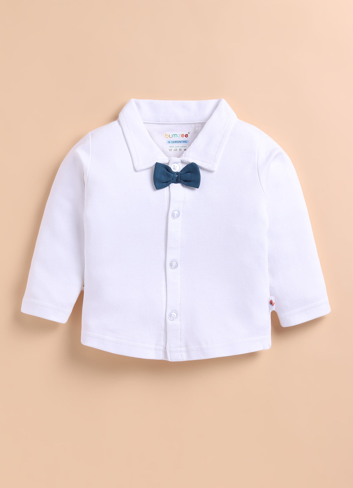 Bumzee White & Teal Formal Set, Full Sleeves, 100% Cotton