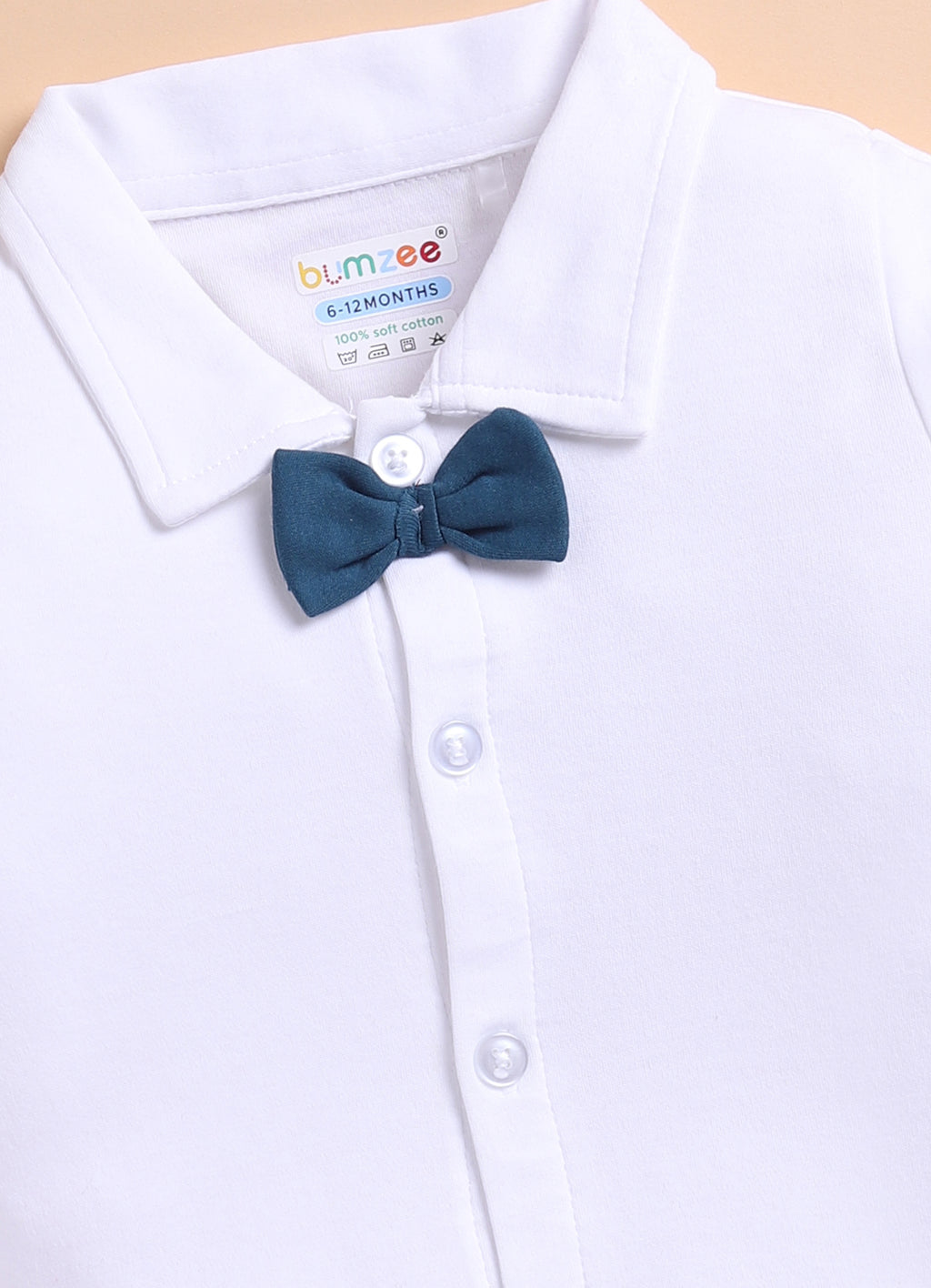Bumzee White & Teal Formal Set, Full Sleeves, 100% Cotton