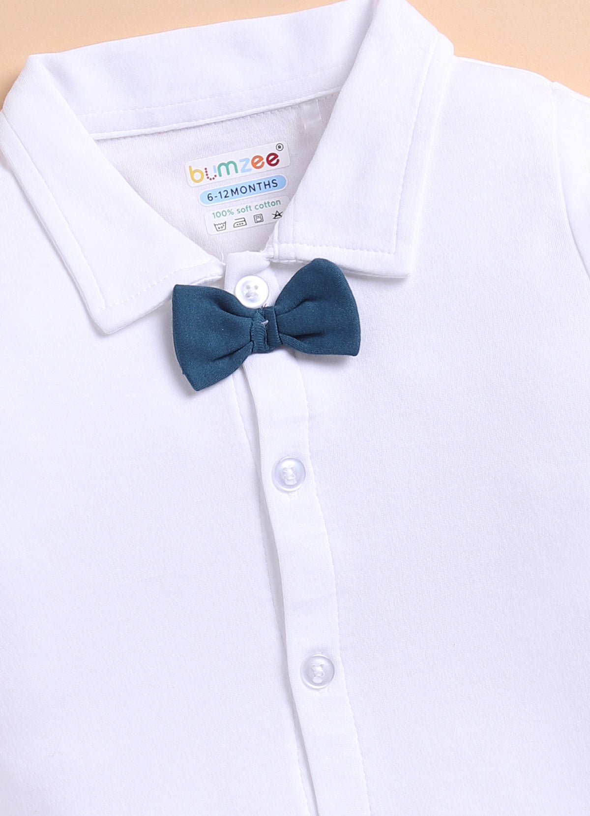 Bumzee White & Teal Formal Set, Full Sleeves, 100% Cotton