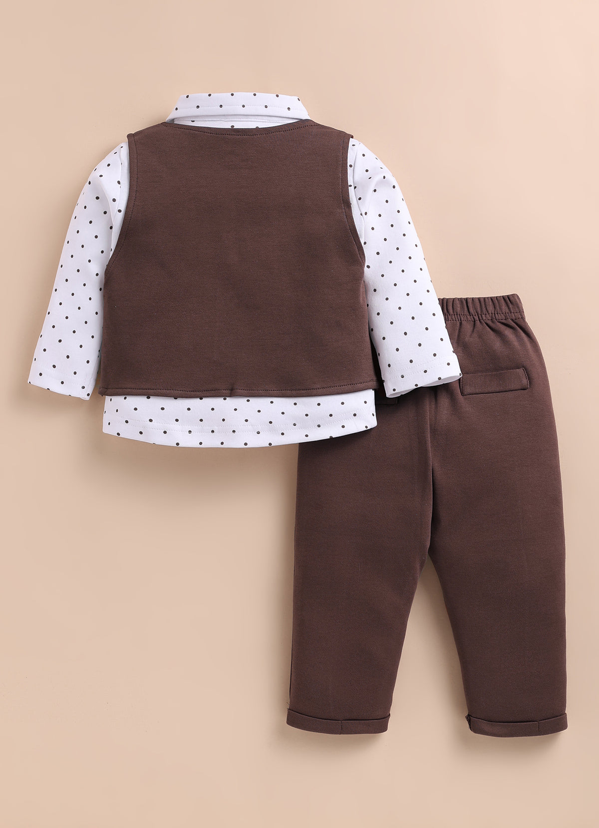 Bumzee White & Brown Formal Set, Full Sleeves, 100% Cotton