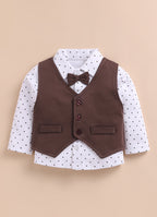 Bumzee White & Brown Formal Set, Full Sleeves, 100% Cotton