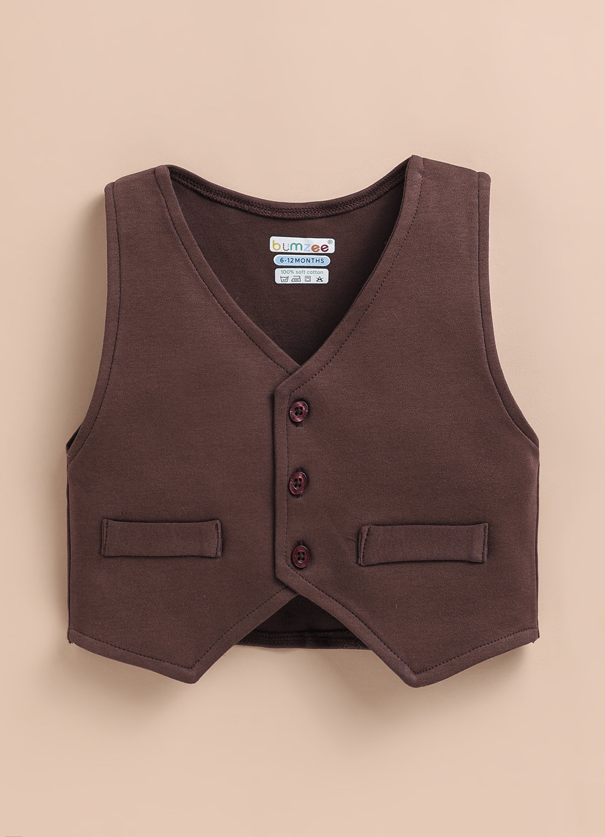 Bumzee White & Brown Formal Set, Full Sleeves, 100% Cotton