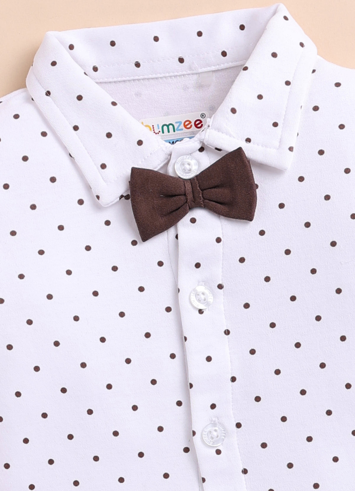 Bumzee White & Brown Formal Set, Full Sleeves, 100% Cotton