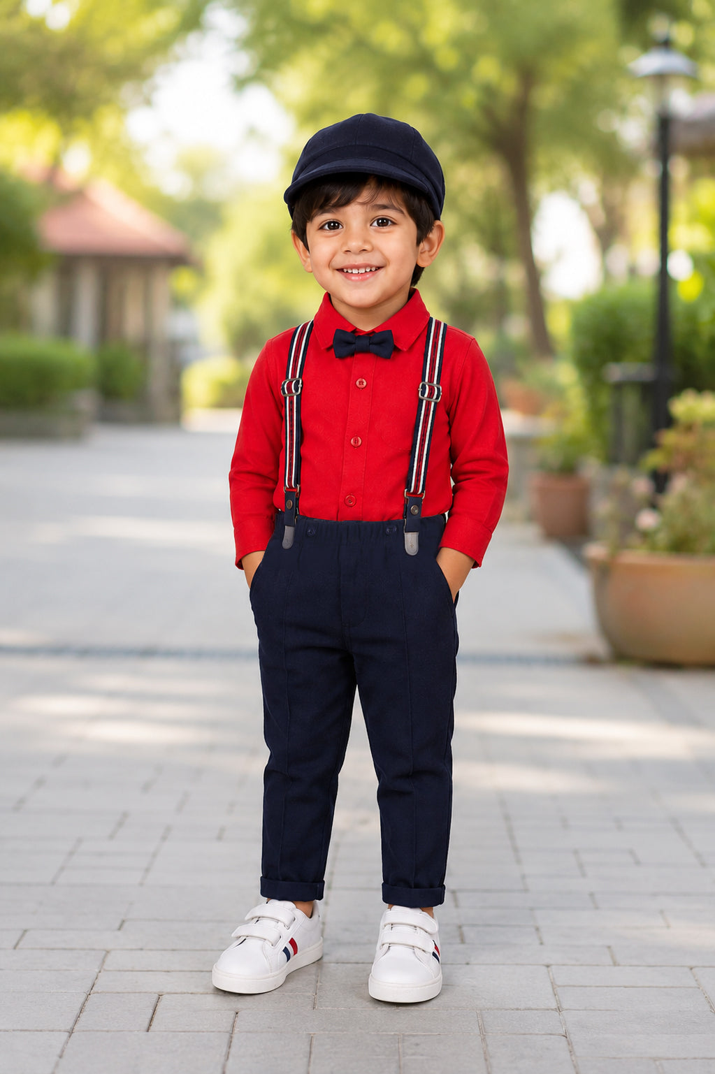 Bumzee Red & Navy Formal Set, Full Sleeves, 100% Cotton