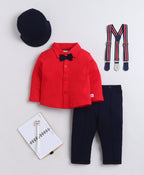 Bumzee Red & Navy Formal Set, Full Sleeves, 100% Cotton