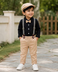 Bumzee Black & Beige Formal Set, Full Sleeves, 100% Cotton, with Suspender