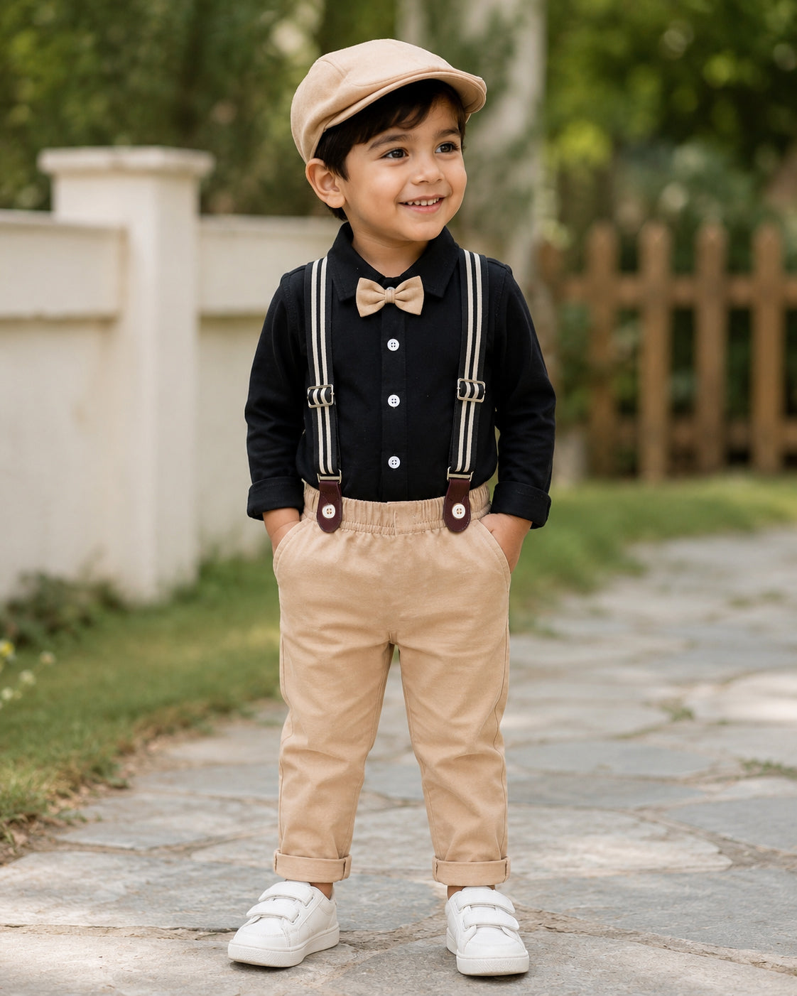 Bumzee Black & Beige Formal Set, Full Sleeves, 100% Cotton, with Suspender