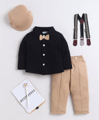 Bumzee Black & Beige Formal Set, Full Sleeves, 100% Cotton, with Suspender