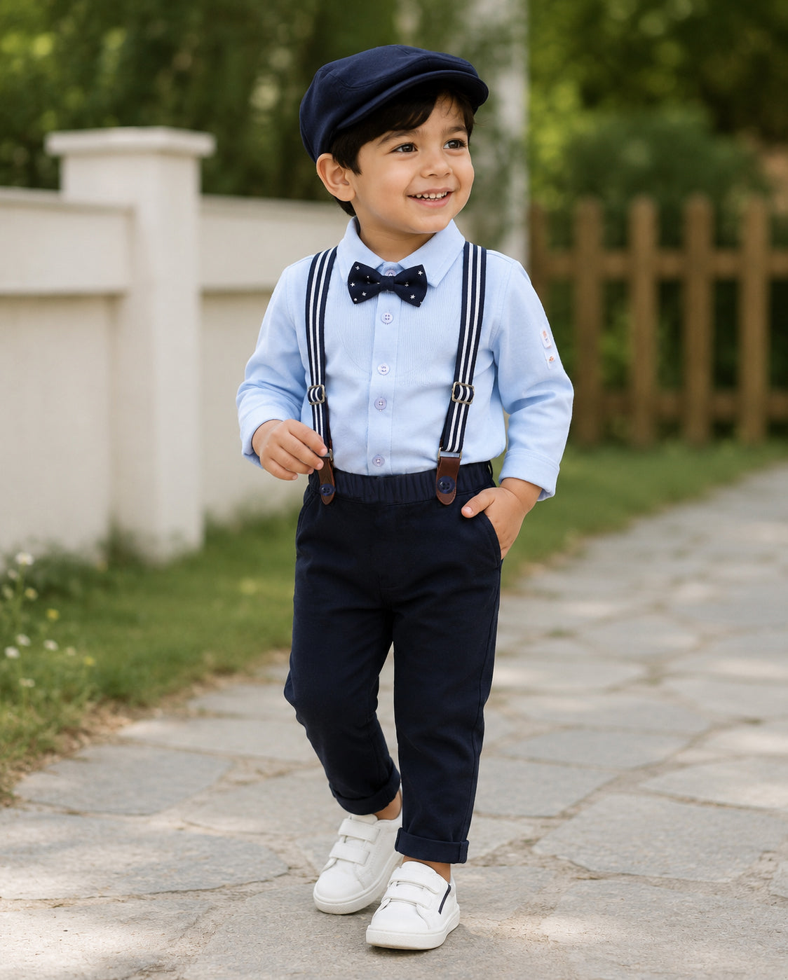 Bumzee Sky Blue & Navy Formal Set, Full Sleeves, 100% Cotton