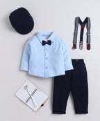 Bumzee Sky Blue & Navy Formal Set, Full Sleeves, 100% Cotton