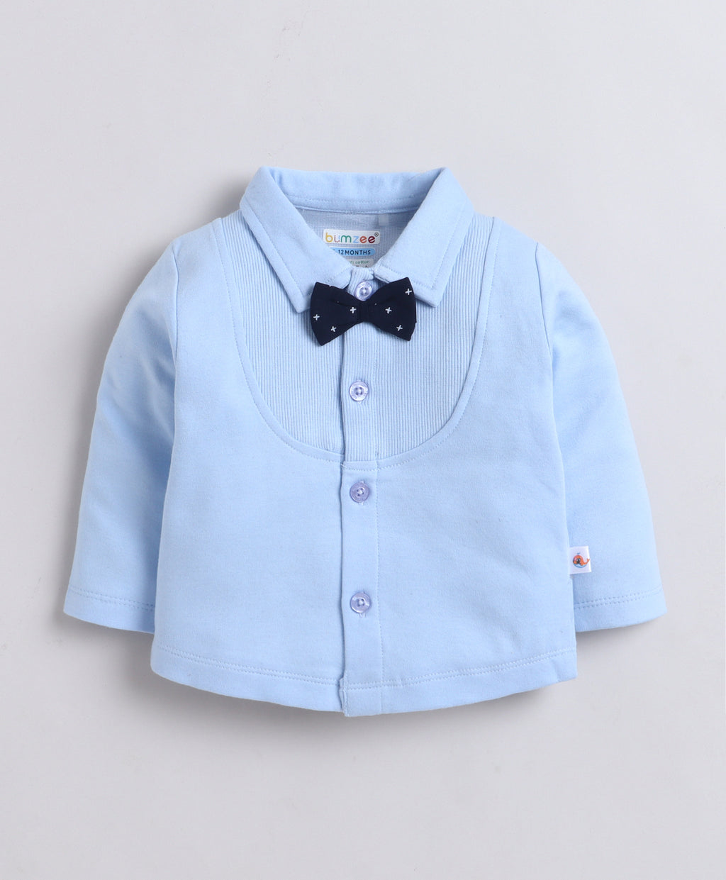 Bumzee Sky Blue & Navy Formal Set, Full Sleeves, 100% Cotton