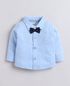 Bumzee Sky Blue & Navy Formal Set, Full Sleeves, 100% Cotton