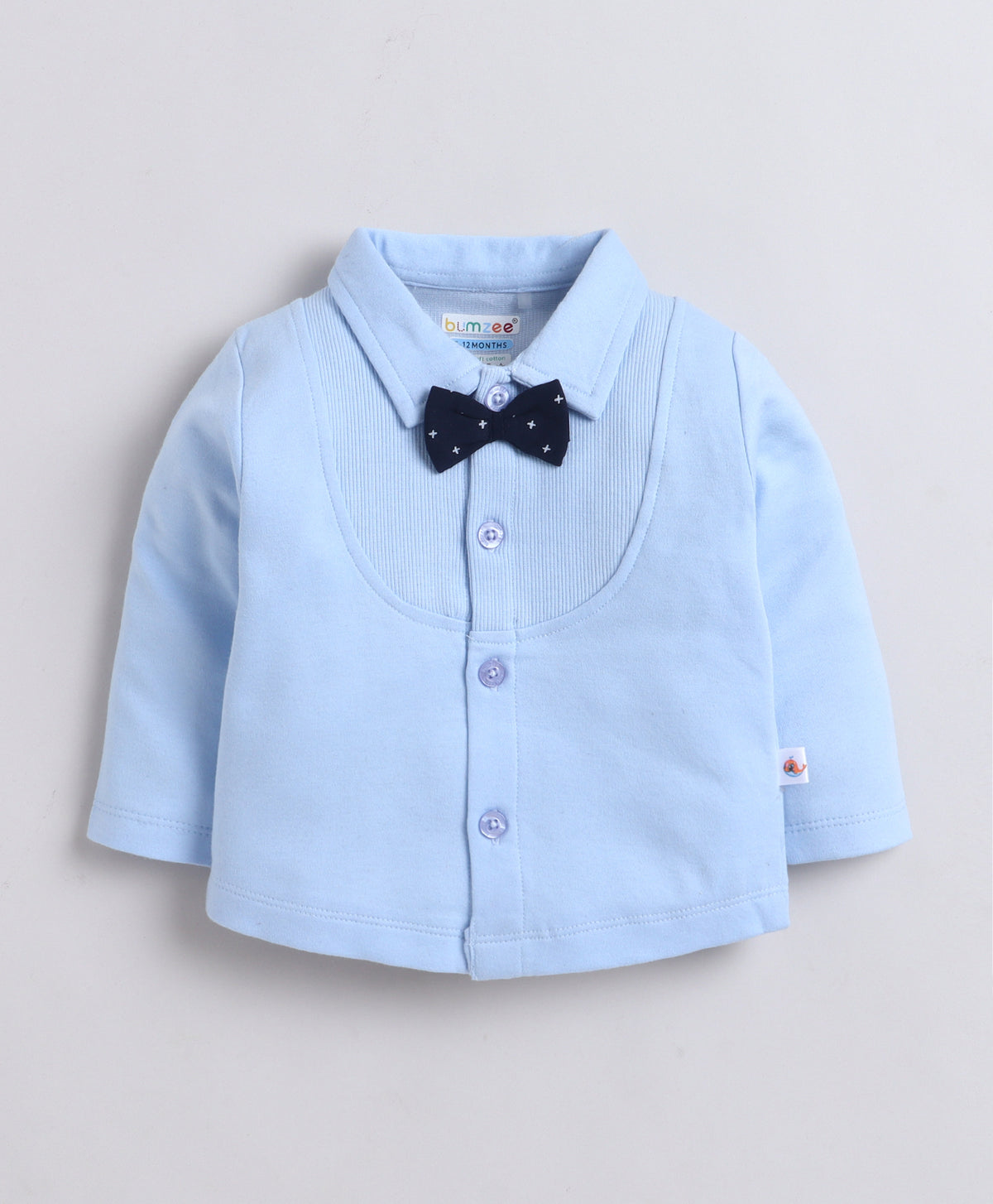 Bumzee Sky Blue & Navy Formal Set, Full Sleeves, 100% Cotton