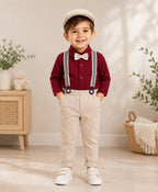 Bumzee Maroon & Beige Formal Set, Full Sleeves, 100% Cotton