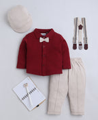 Bumzee Maroon & Beige Formal Set, Full Sleeves, 100% Cotton