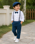Bumzee White & Teal Graphic Print Formal Set, Full Sleeves, 100% Cotton