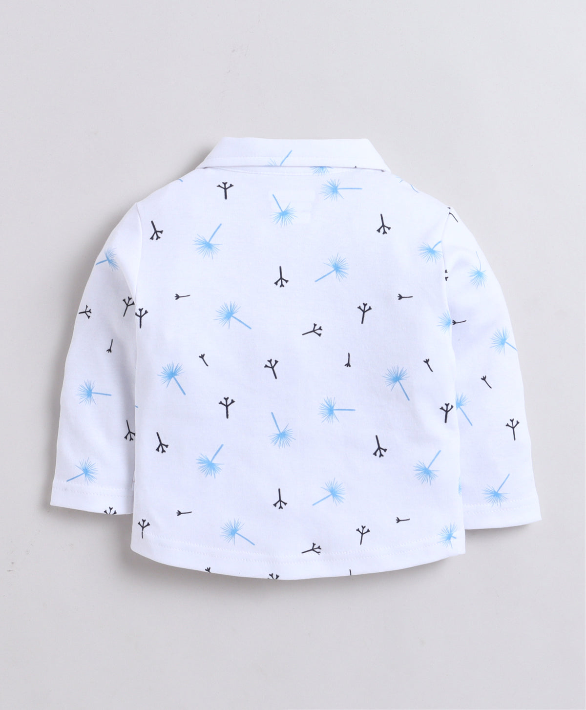 Bumzee White & Teal Graphic Print Formal Set, Full Sleeves, 100% Cotton
