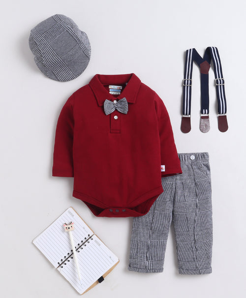 Bumzee Maroon & Grey Formal Set, Full Sleeves, 100% Cotton