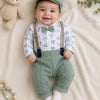 Bumzee White & Green Graphic Print Formal Set, Full Sleeves, 100% Cotton