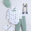 Bumzee White & Green Graphic Print Formal Set, Full Sleeves, 100% Cotton