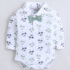 Bumzee White & Green Graphic Print Formal Set, Full Sleeves, 100% Cotton