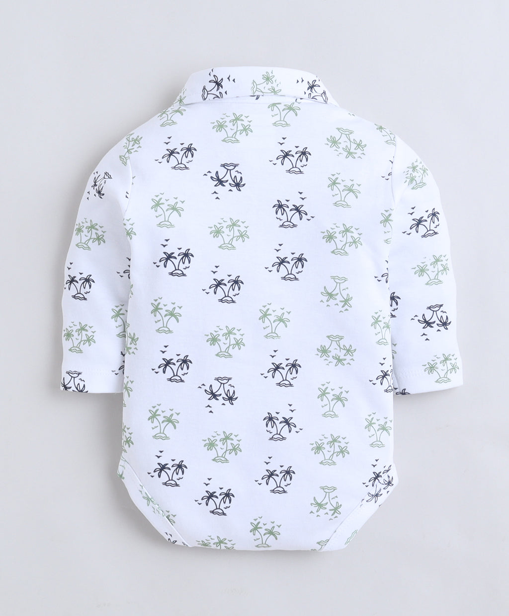Bumzee White & Green Graphic Print Formal Set, Full Sleeves, 100% Cotton