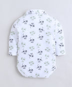 Bumzee White & Green Graphic Print Formal Set, Full Sleeves, 100% Cotton