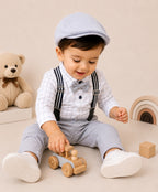 Bumzee White & Grey Formal Set, Full Sleeves, 100% Cotton