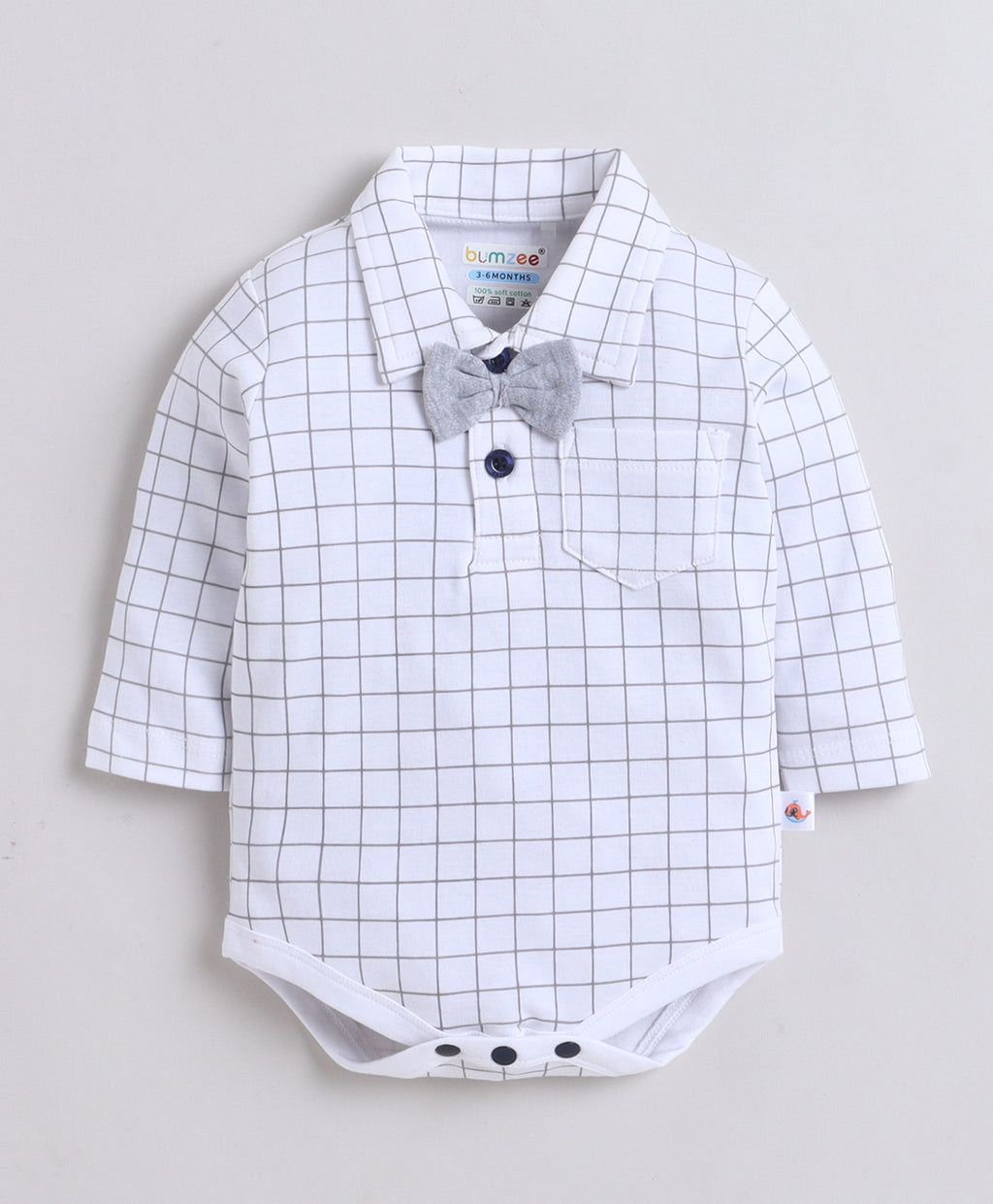 Bumzee White & Grey Formal Set, Full Sleeves, 100% Cotton